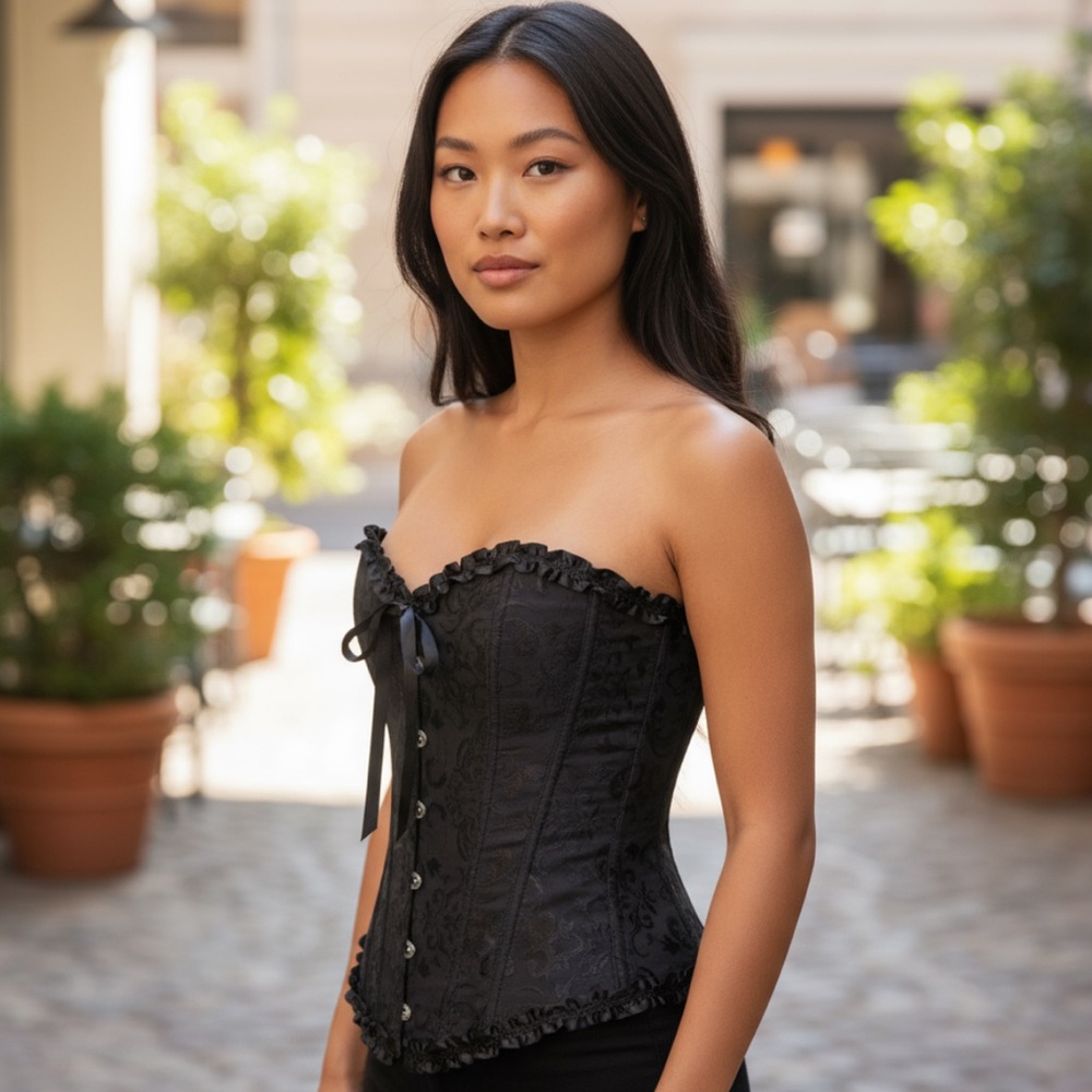 Black corset with lace up front and back. New